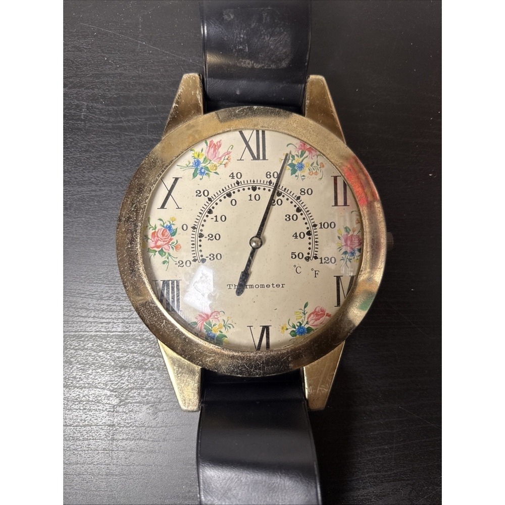 Giant Watch Thermometer 29" Wall Hanging Floral Roman Numeral Celsius Fahrenheit - Picture 2 of 12